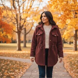 Next Wine Buttoned Front Long Coat -size 2us - NWOT